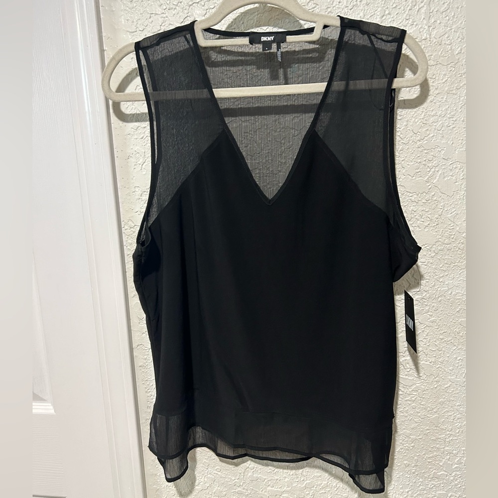 NWT DNKY women’s size large black v-neck top. - Picture 2 of 8